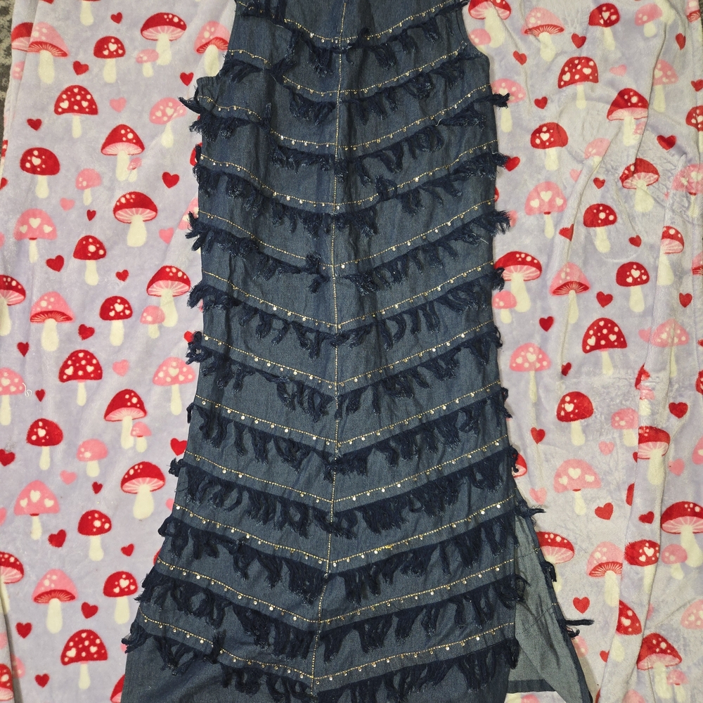Molato Denim Dress Jeweled Womens Extra Large Sleeveless Fringed